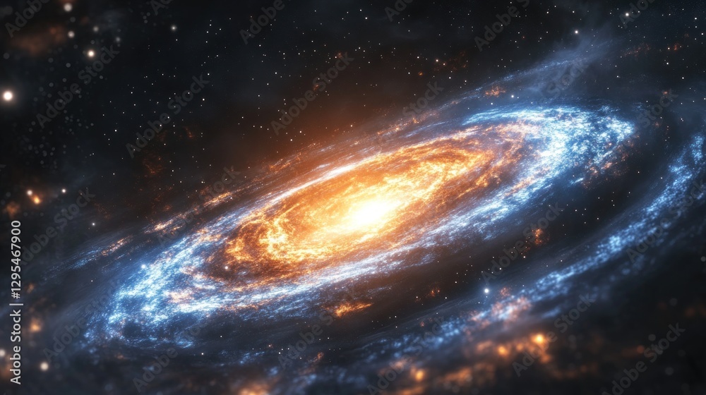 Obraz premium A brilliant spiral galaxy shines in the vast cosmic darkness