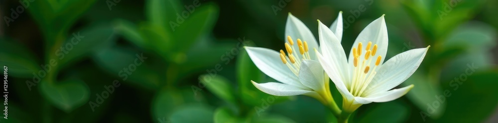 Obraz premium White crinum americanum flowers with long thin petals blooming on the surface, blooming, flower, spider lily