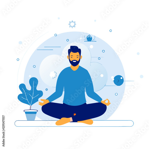 old man doing yoga  vector flat illustration