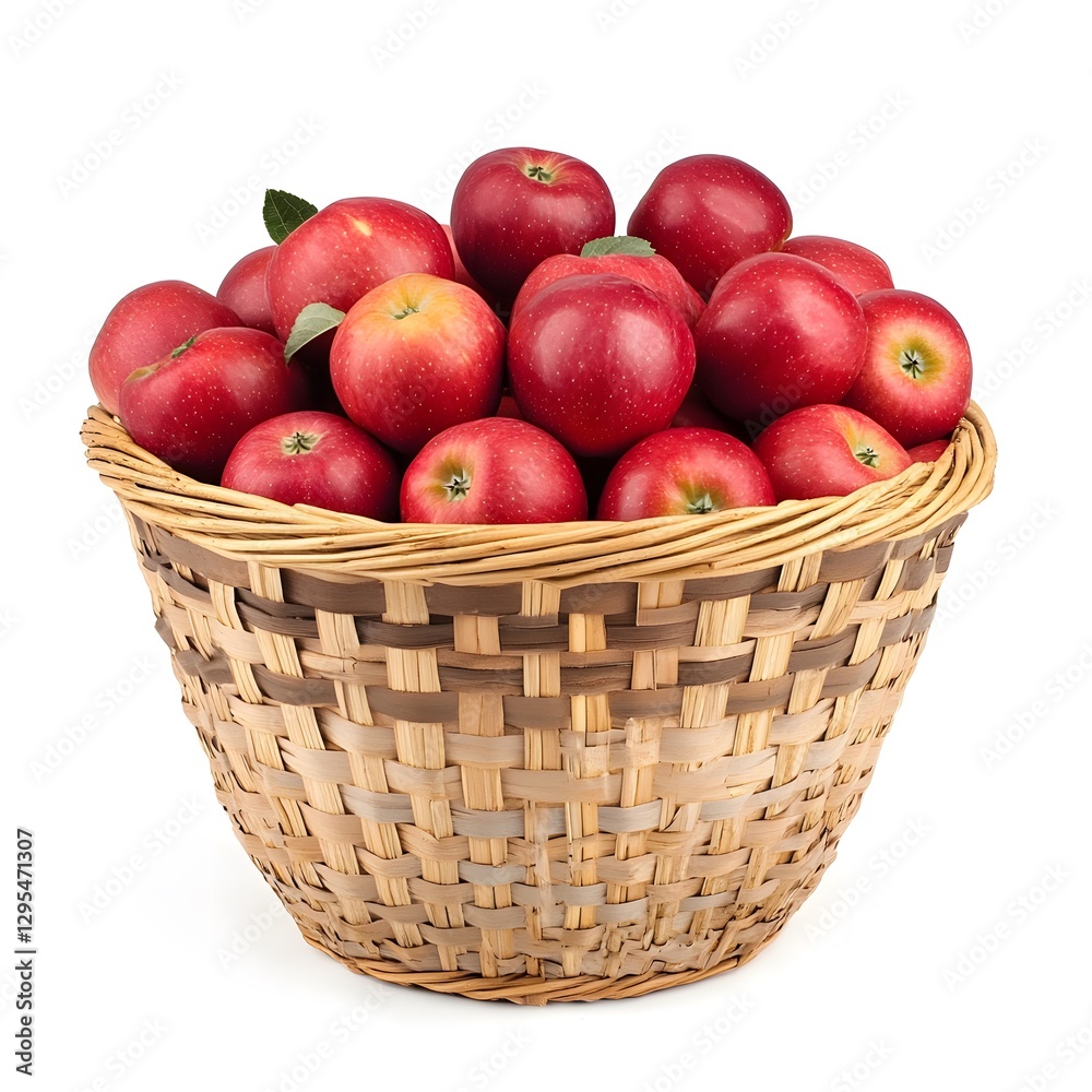 A Woven Basket Overflowing With Fresh Shiny Red Apples A Woven Basket Overflowing With Fresh Shiny Red Apples
