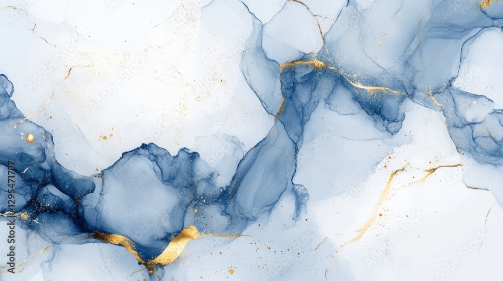 Fototapeta premium Abstract Blue and Gold Ink Wash Painting
