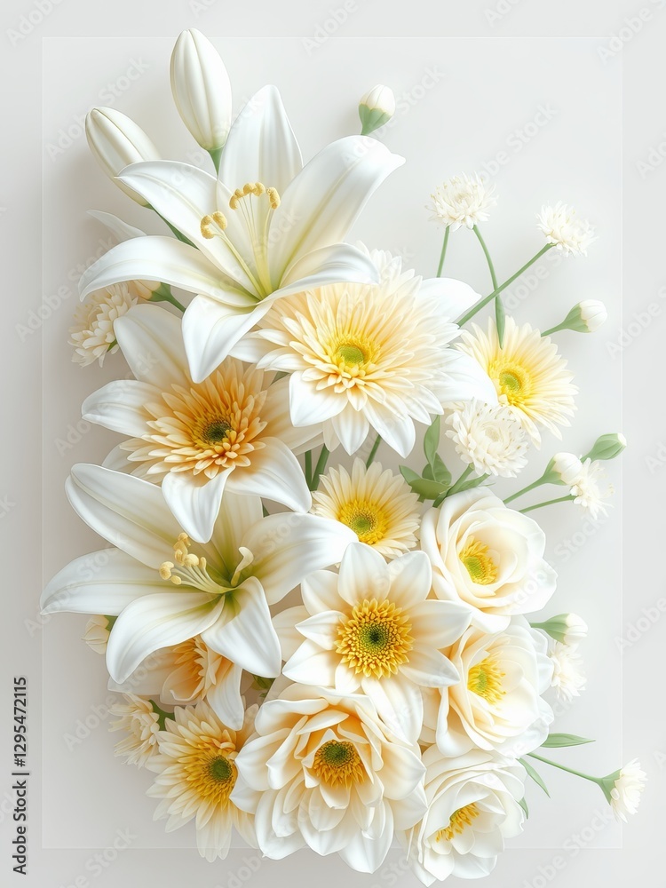 Fototapeta premium Beautiful Bouquet of White and Yellow Flowers Arrangement Showcasing Natural Elegance and Charm