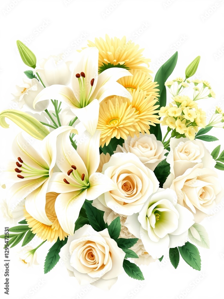 Fototapeta premium Beautiful Bouquet of White and Yellow Flowers Displaying Freshness and Natural Elegance in Springtime