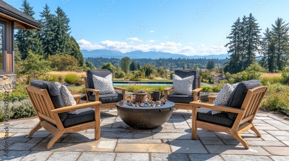 Outdoor Patio Seating Group with Fire Pit, Mountain View Outdoor Patio Seating Group with Fire Pit, Mountain View