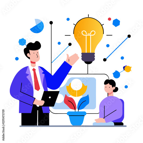 Business colleagues brainstorming innovative ideas in a modern office setting. Male and female professionals demonstrating collaborative problem-solving in a meeting room.
