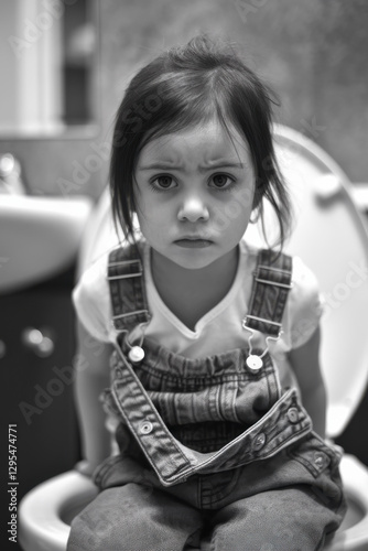 Young girl sitting on the toilet photo