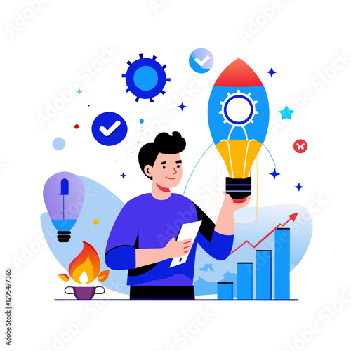 man with bulb idea business flat illustration