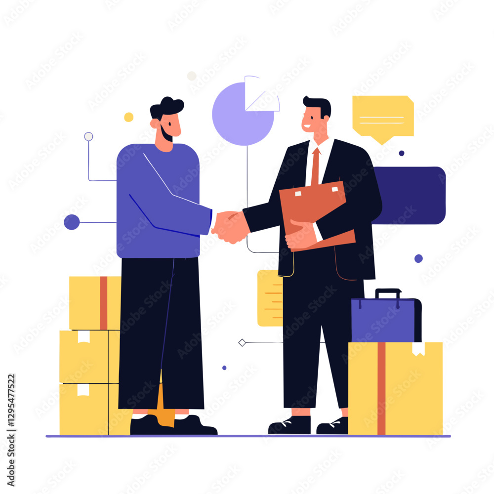 Obraz premium two businessmen shaking hands business flat illustration