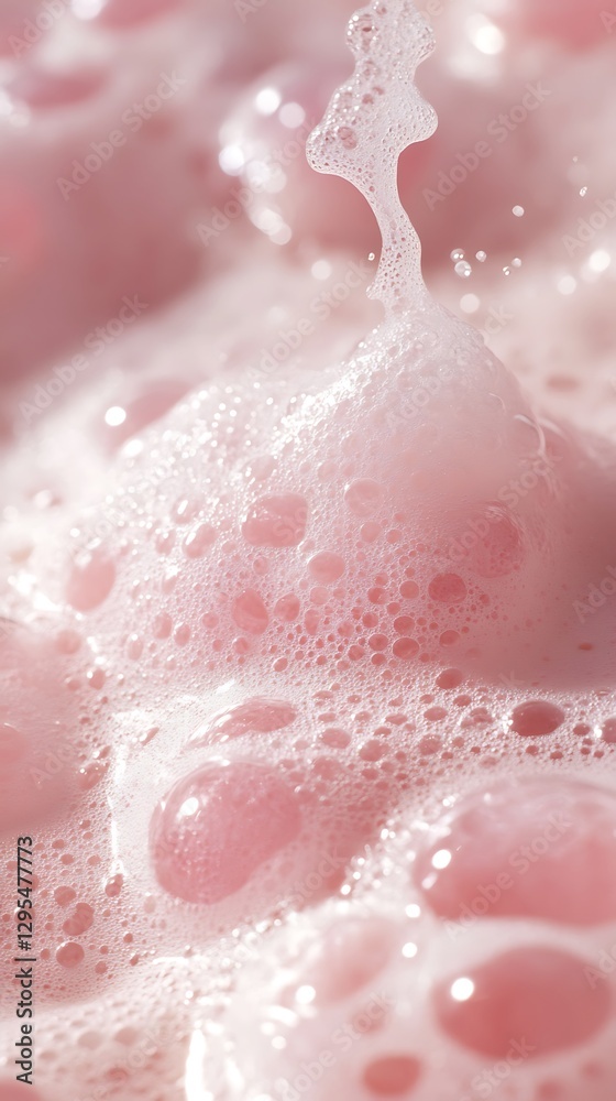 Fototapeta premium Pink foam bubbles close-up, bath product
