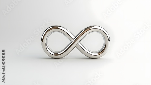 A sleek and smooth 3D metallic infinity loop symbol with soft shadows creating a futuristic and minimalist visual concept on a clean white background