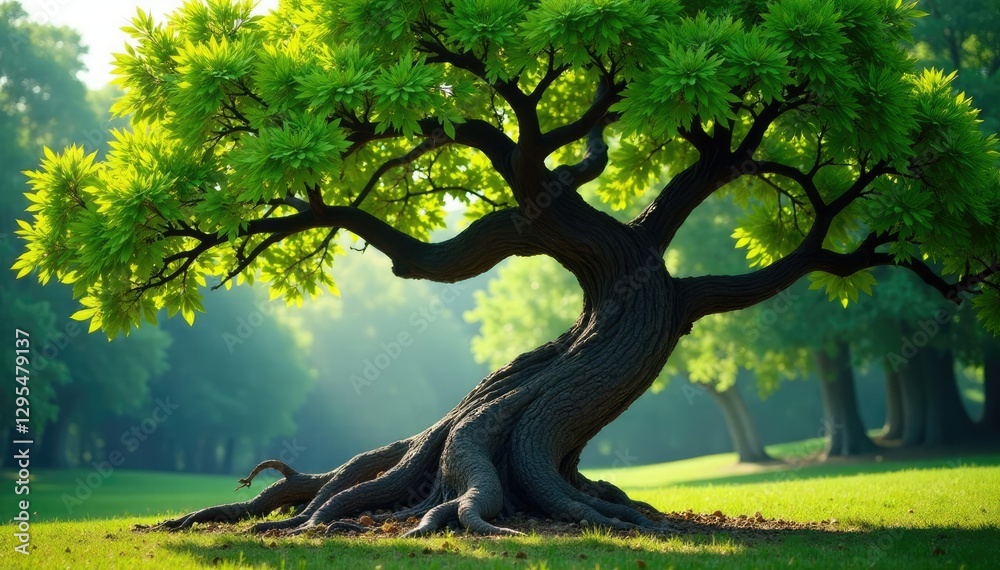 Fototapeta premium Ancient Ginkgo tree with gnarled trunk and twisted branches, nature, bark, twisted