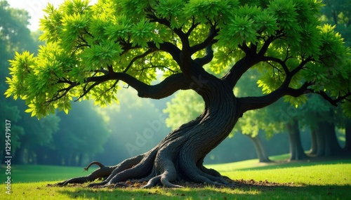 Ancient Ginkgo tree with gnarled trunk and twisted branches, nature, bark, twisted