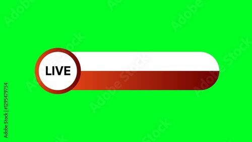 A live indicator for a video. The graphic is white and red, containing a white circle, red ring, and the text LIVE in black