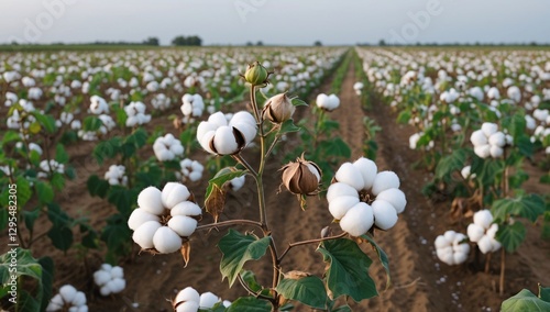 Vast Cotton Plantation in Full Bloom under a Sunny Sky photo