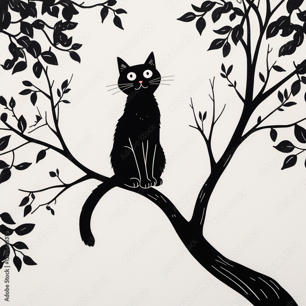 Cute Cat on a Tree Branch in Black Ink for Spooky Kids Book Cover with Magical and Creepy Themes Kids and Children Book Cover Design Idea Cute Cat on a Tree Branch in Black Ink for Spooky Kids Book Cover with Magical and Creepy Themes Kids and Children Book Cover Design Idea