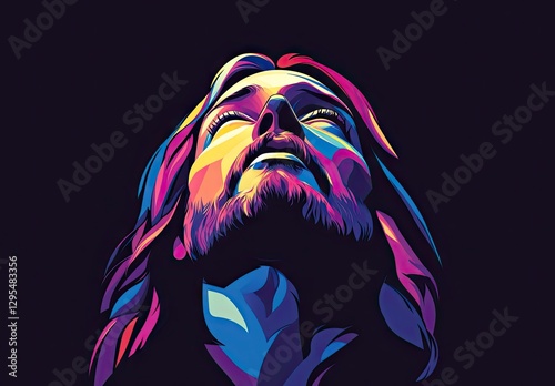Vibrant Pop Art Portrait of Jesus Christ Looking Upward