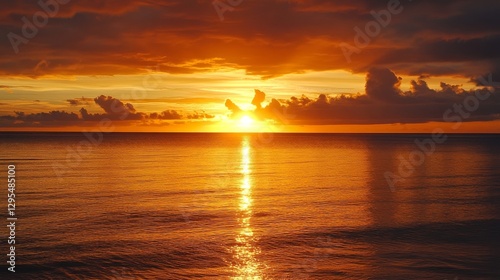 Fiery Sunset over Calm Ocean Waters