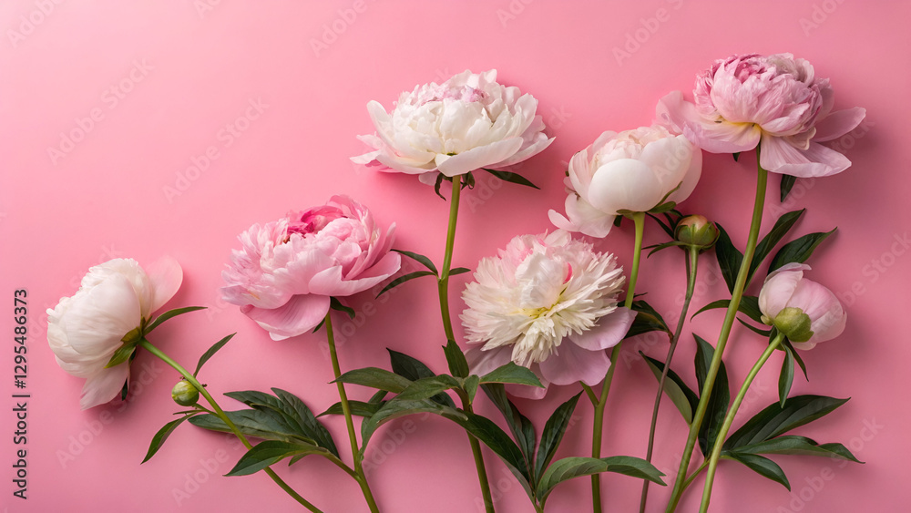 Fototapeta premium Peonies on a bright pink background.