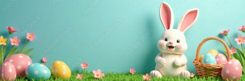 Happy Easter bunny with pastel-colored paper cut wings and a basket full of eggs , wings, colorful, basket Happy Easter bunny with pastel-colored paper cut wings and a basket full of eggs , wings, colorful, basket