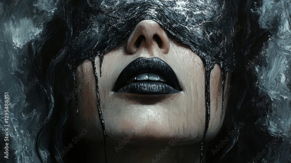 Mysterious Woman with Black Veil and Dripping Paint Mysterious Woman with Black Veil and Dripping Paint