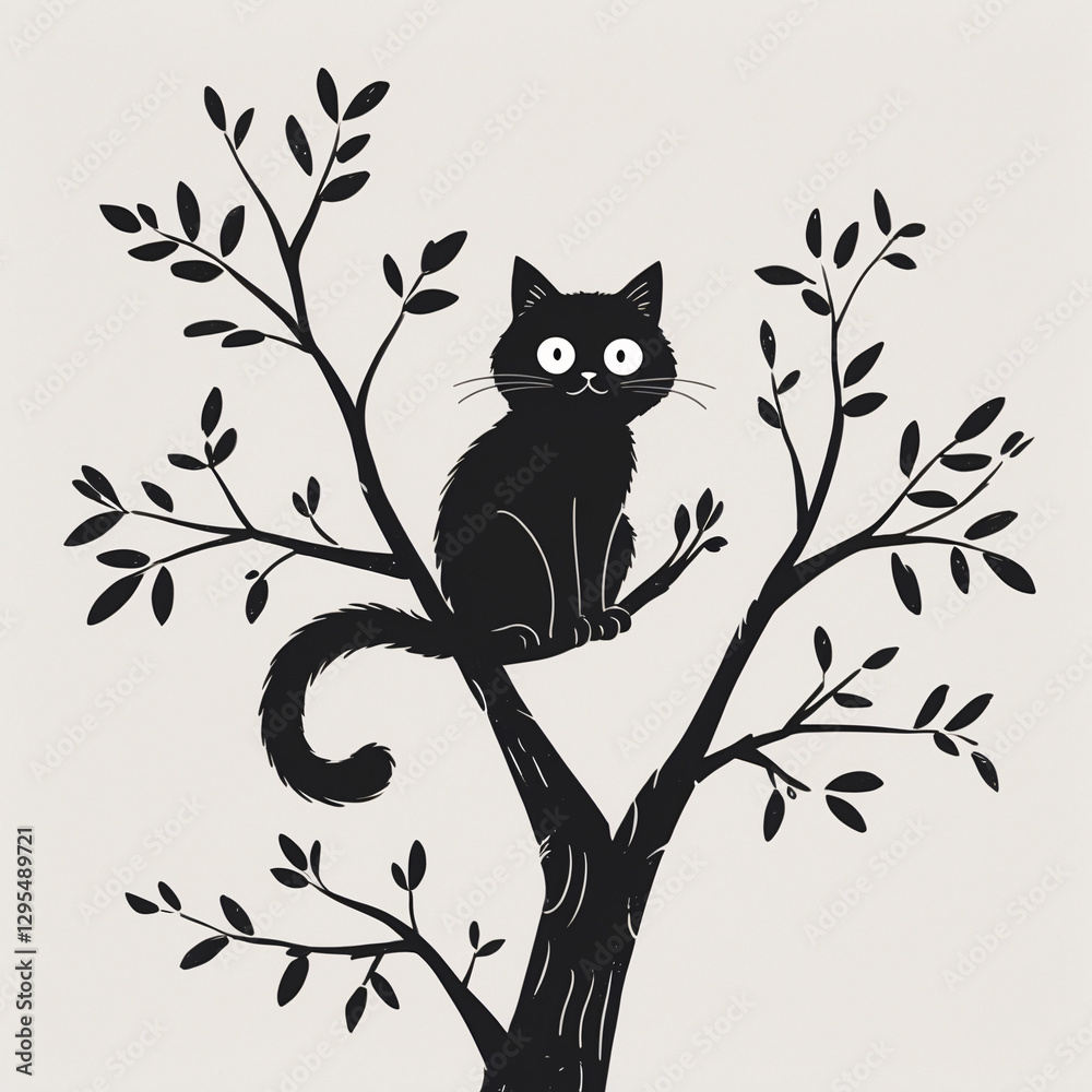 Sweet Cat Sitting on Tree Branch in Black Ink for Kids Book Cover with Creepy and Playful Vibes Kids and Children Book Cover Design Idea Sweet Cat Sitting on Tree Branch in Black Ink for Kids Book Cover with Creepy and Playful Vibes Kids and Children Book Cover Design Idea
