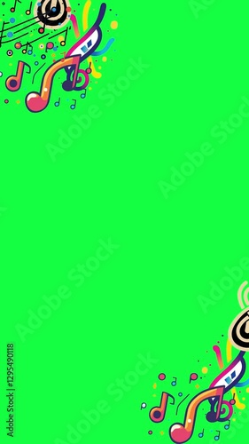 music video border with music note movement in greenscreen background musical vignete border