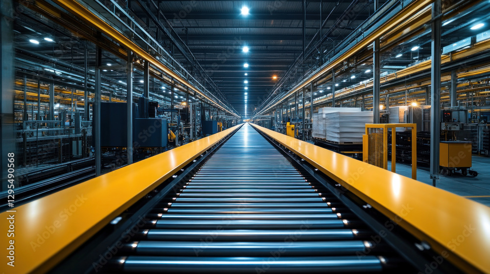 Future of logistics in Saudi Arabia, automated conveyor systems moving products efficiently, seamless industrial workflow Future of logistics in Saudi Arabia, automated conveyor systems moving products efficiently, seamless industrial workflow