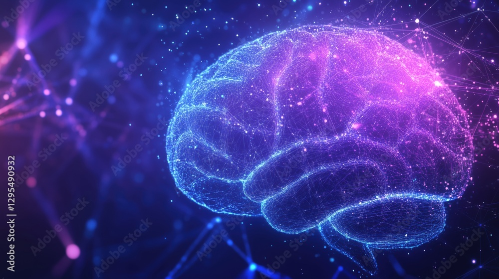Abstract futuristic background with a glowing brain, artificial intelligence concept Abstract futuristic background with a glowing brain, artificial intelligence concept