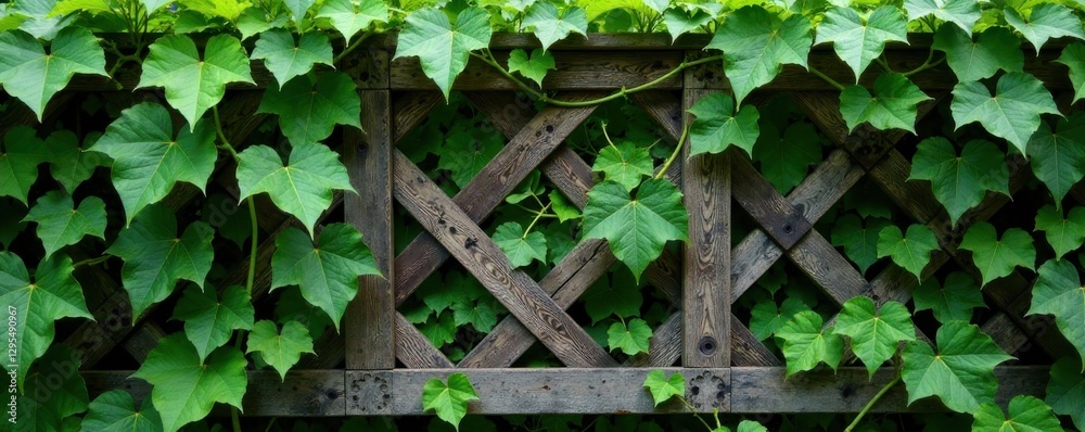 Intricate ivy filigree wraps around a wooden trellis, wooden trellis, greenery pattern, garden decor Intricate ivy filigree wraps around a wooden trellis, wooden trellis, greenery pattern, garden decor