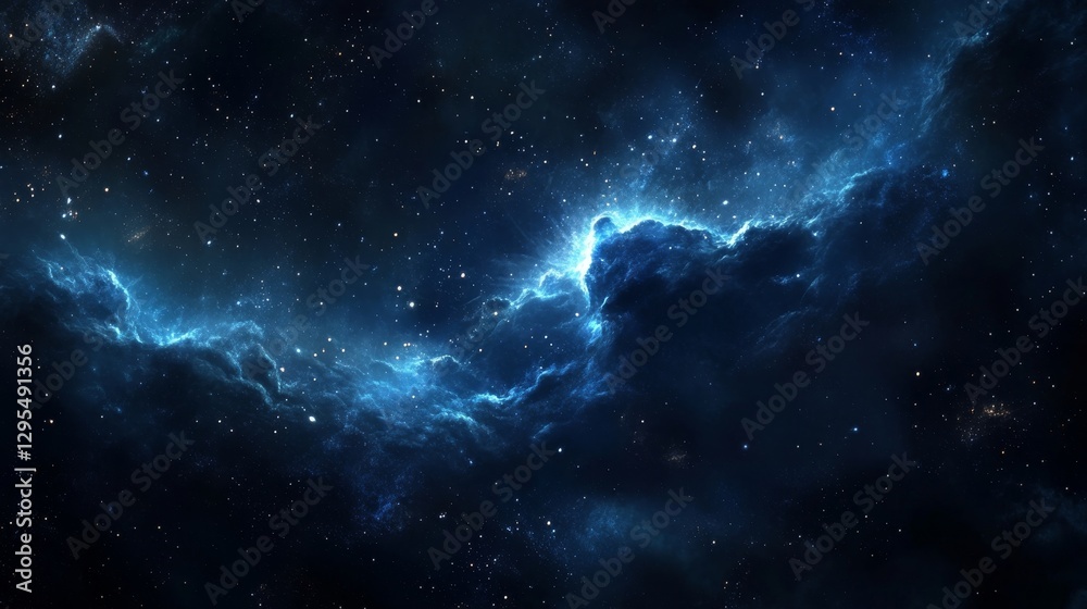 Naklejka premium Cosmic Nebula: A Celestial Tapestry of Blue and Dark