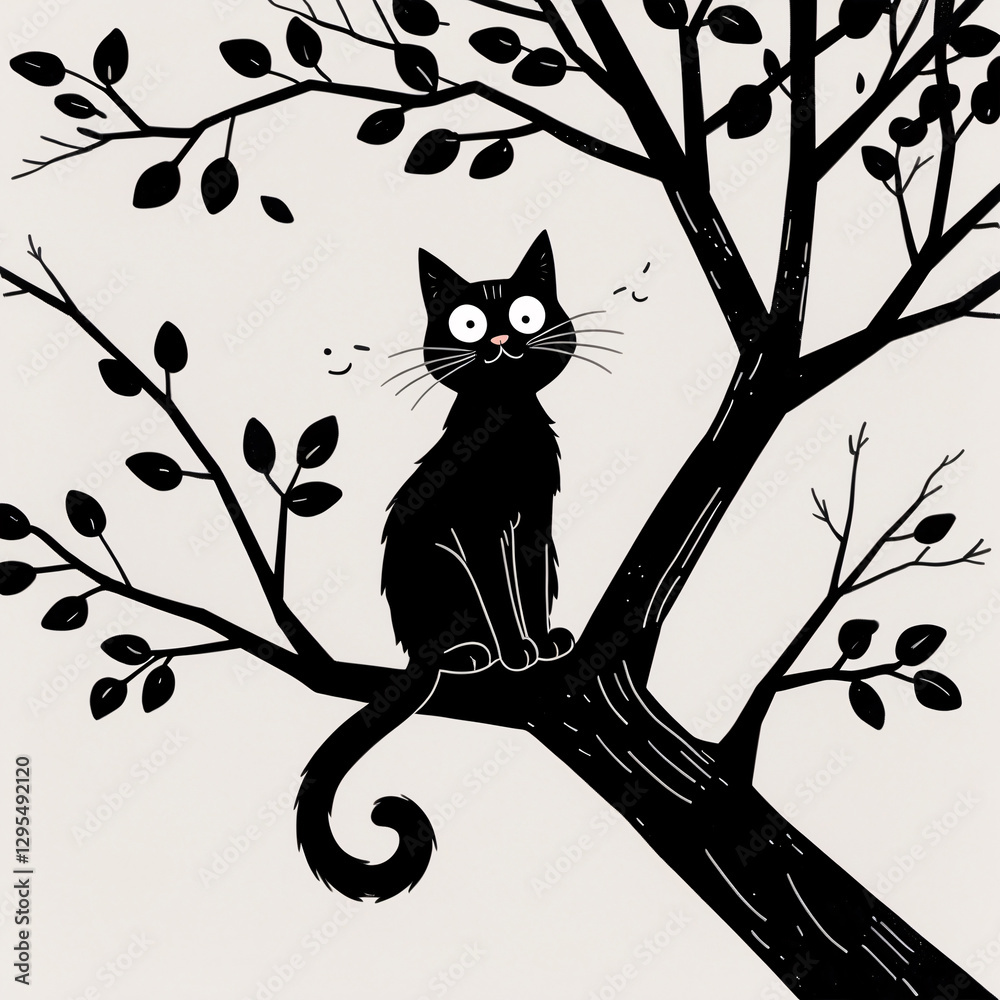 Charming Black Ink Drawing of a Cat Perched on Tree Branch for Kids Horror Storybook Cover with Spooky and Dark Energy Kids and Children Book Cover Design Idea Charming Black Ink Drawing of a Cat Perched on Tree Branch for Kids Horror Storybook Cover with Spooky and Dark Energy Kids and Children Book Cover Design Idea