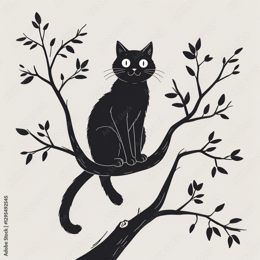 Charming Cat on Tree Branch in Black Ink for Kids Book Cover with Eerie and Whimsical Dark Shadows Kids and Children Book Cover Design Idea Charming Cat on Tree Branch in Black Ink for Kids Book Cover with Eerie and Whimsical Dark Shadows Kids and Children Book Cover Design Idea
