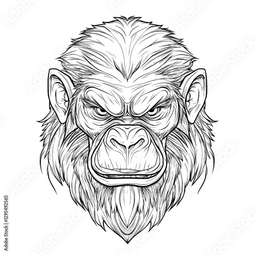 Majestic Ape: An expressive illustration of a gorilla's face, rendered in a monochrome style, exuding strength and intelligence, staring intensely at the viewer.