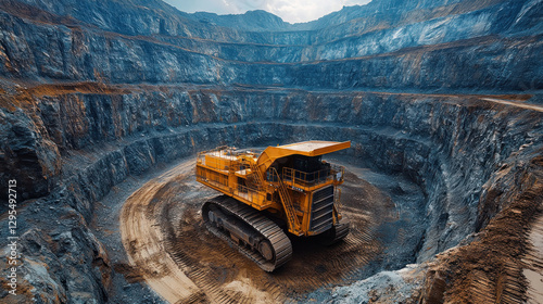 Heavy machinery operating in a Saudi Arabian mining site, massive excavators at work photo