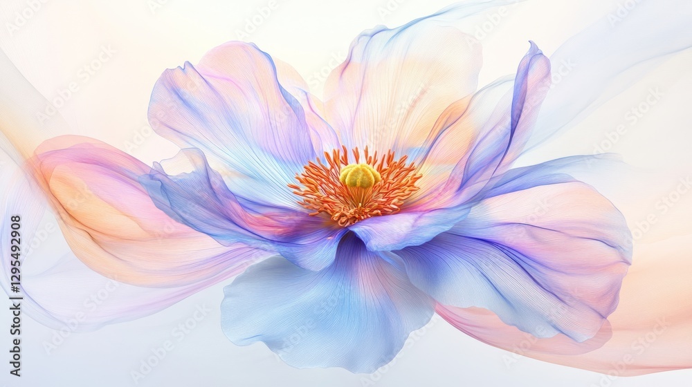 Obraz premium Abstract poppy with flowing sheer fabric in pastel colors