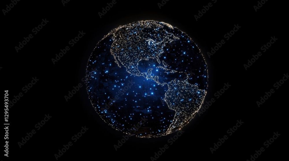 A luminous 3D Earth with interconnected white and blue dots, representing a futuristic global communications network. A luminous 3D Earth with interconnected white and blue dots, representing a futuristic global communications network.