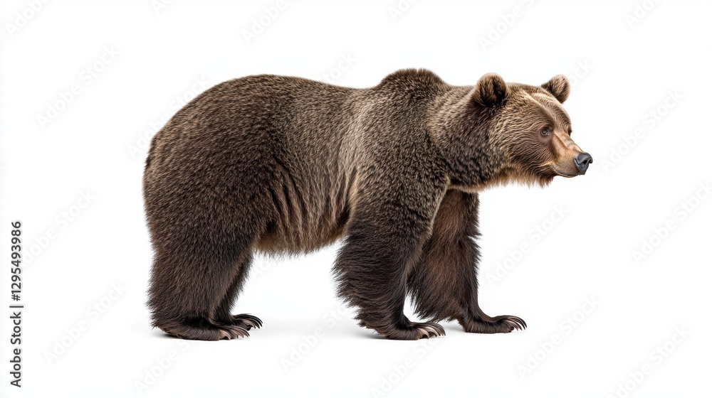 Fototapeta premium Realistic Brown Bear Standing on White Background in Profile View