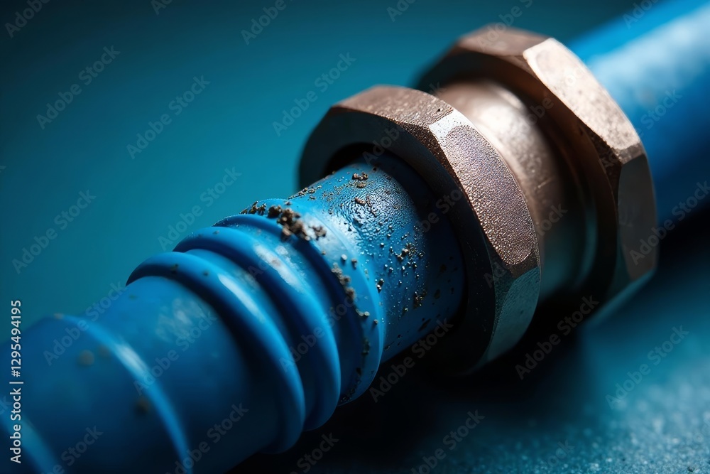 Durable blue cast iron hose connector Close-up detail, industrial texture , solid, close-up, metal Durable blue cast iron hose connector Close-up detail, industrial texture , solid, close-up, metal