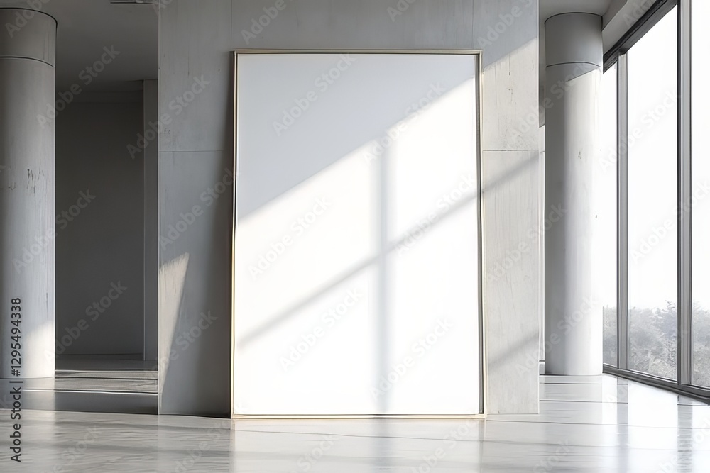 Fototapeta premium Modern Concrete Interior Mockup with Blank Canvas