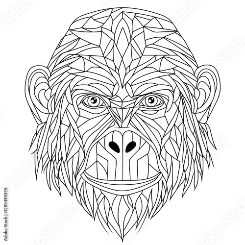 Geometric Chimpanzee Portrait: A striking, geometric illustration of a chimpanzee's face, rendered with intricate lines and patterns, a study in contrasts.