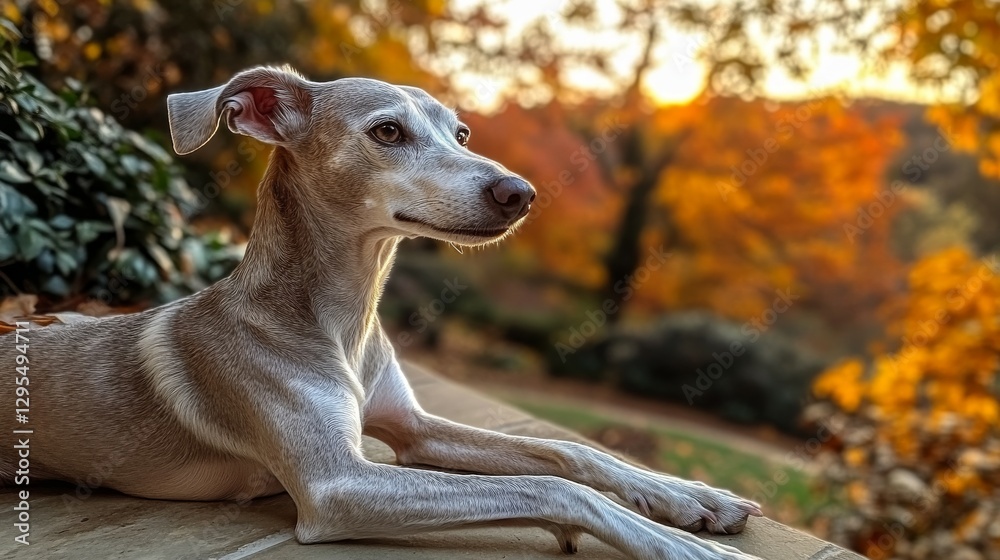 Italian Greyhound Relaxing in Autumnal Sunlight