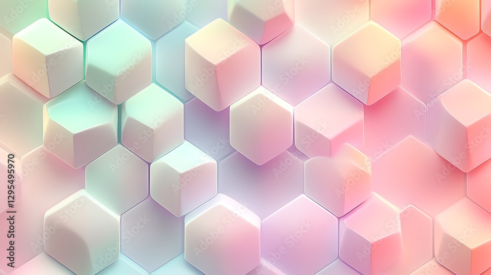 A seamless isometric layout of overlapping rhomboids, rendered in a gradient of pastel pinks, lavender, and mint green, with smooth transitions and glowing accents, A seamless isometric layout of overlapping rhomboids, rendered in a gradient of pastel pinks, lavender, and mint green, with smooth transitions and glowing accents,
