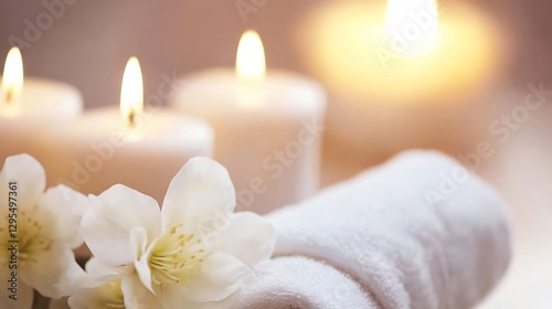 Soothing Spa Setting with Candles and Fresh Flowers for Ultimate Relaxation Experience : Generative AI