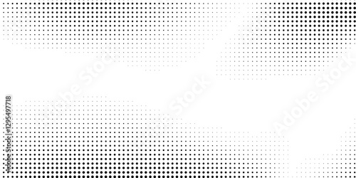Grunge halftone gradient background. Faded grit noise texture. White and black sand wallpaper. Retro pixelated backdrop. Anime or manga style modern