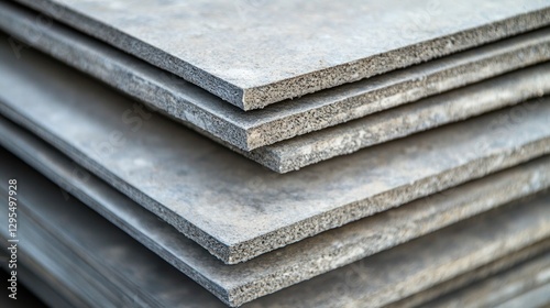 Stack of gray fiber cement boards showing texture and layering