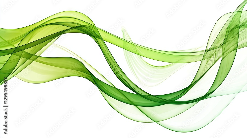 Abstract flowing green lines on white background, graphic design element, versatile use Abstract flowing green lines on white background, graphic design element, versatile use