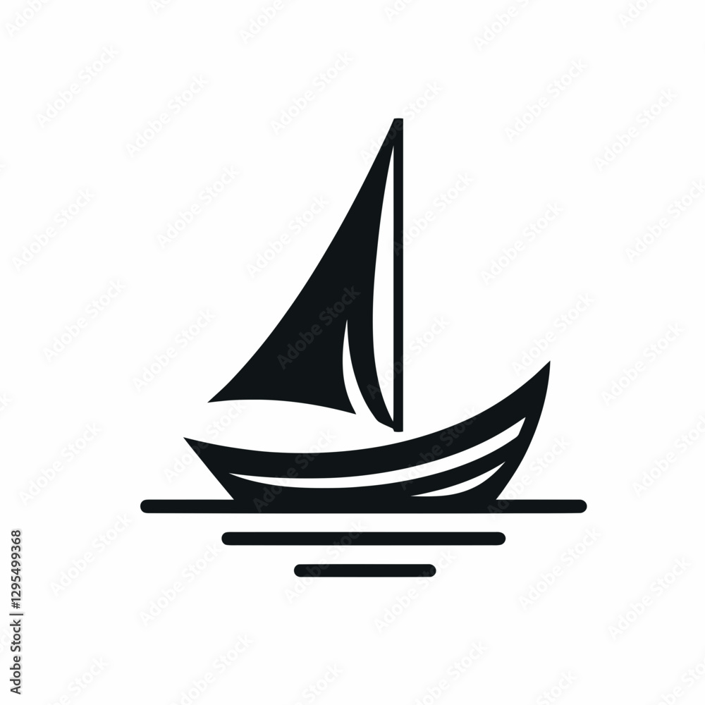very simple flat and single minimalist Boat Silhouette in black on a white background