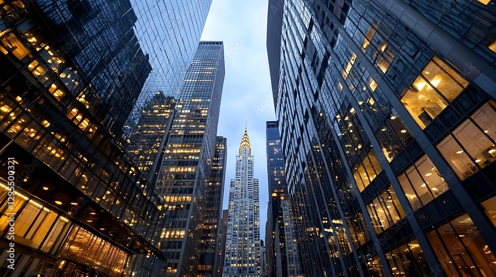 Illuminated City Streets at Dusk with Iconic Skyscraper Standing Tall Among Modern Buildings : Generative AI Illuminated City Streets at Dusk with Iconic Skyscraper Standing Tall Among Modern Buildings : Generative AI