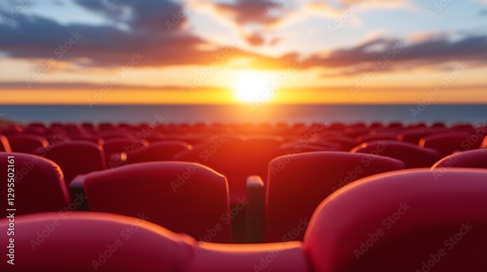 Obraz premium Serene Sunset Over Empty Red Theater Seats Creating a Cinematic Atmosphere : Generative AI