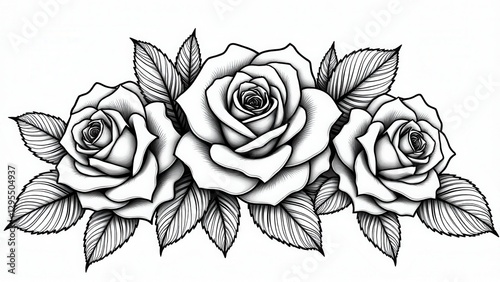 Wallpaper Mural Beautiful roses coloring pages featuring three detailed roses with leaves, perfect for coloring enthusiasts. Torontodigital.ca